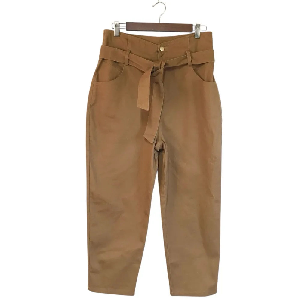 New ASTR Penelope Cropped Pant Small Brown Paperbag Waist Belted High Rise Fall - Image 3