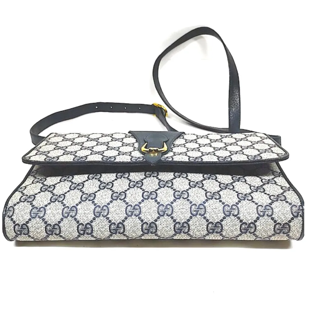 GUCCI GG Supreme Horse Bit Navy Clutch Crossbody Bag Silver Hardware DUST BAG - Image 4