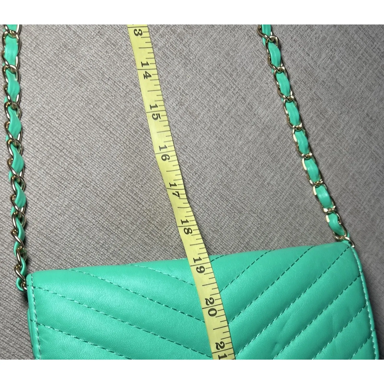 Chevron Crossbody Bag Womens Small Turquoise Faux Leather Chain Strap Purse Green - Image 11