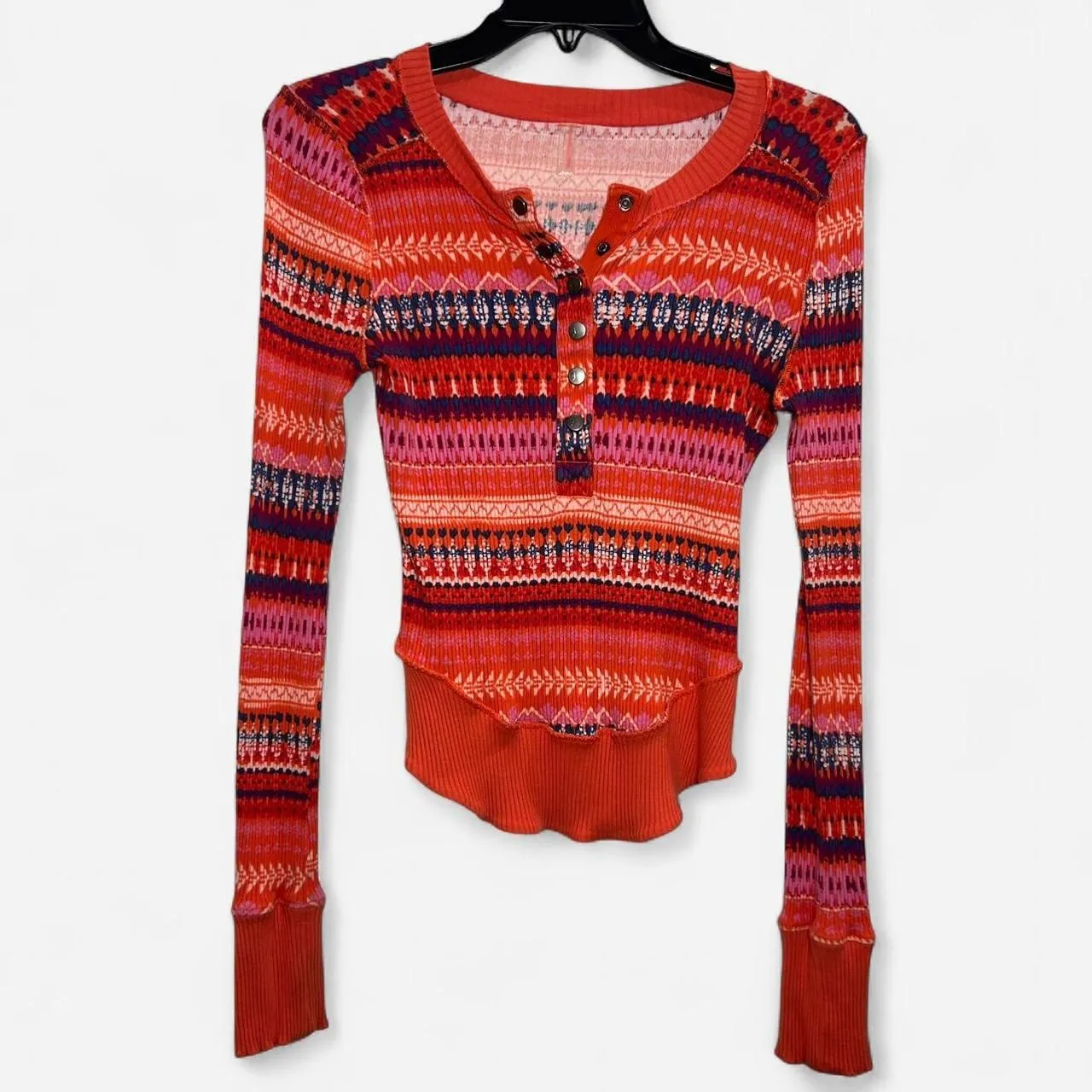 Free People Movement Rally Printed Thermal Top – Y2K Slim Henley (XS) - Image 3