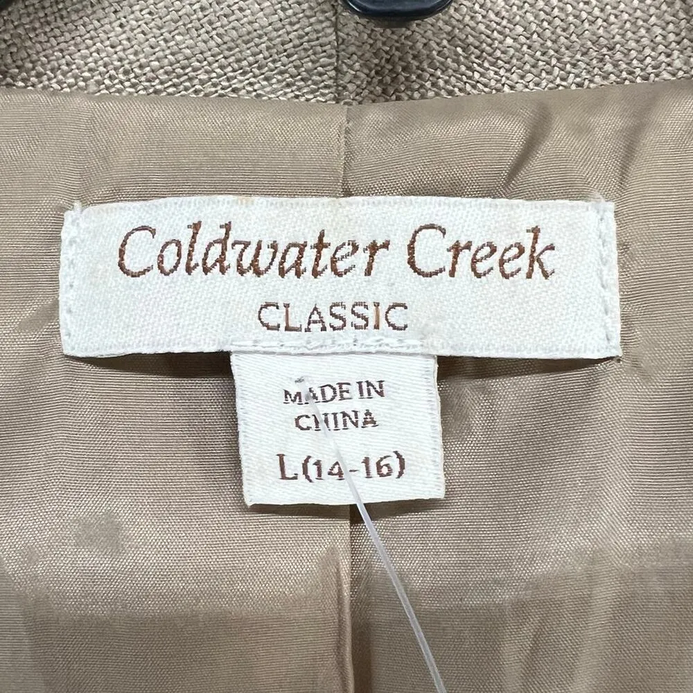 Coldwater Creek Blazer Womens L Tan Linen Two Button Classic Minimalist Career - Image 12