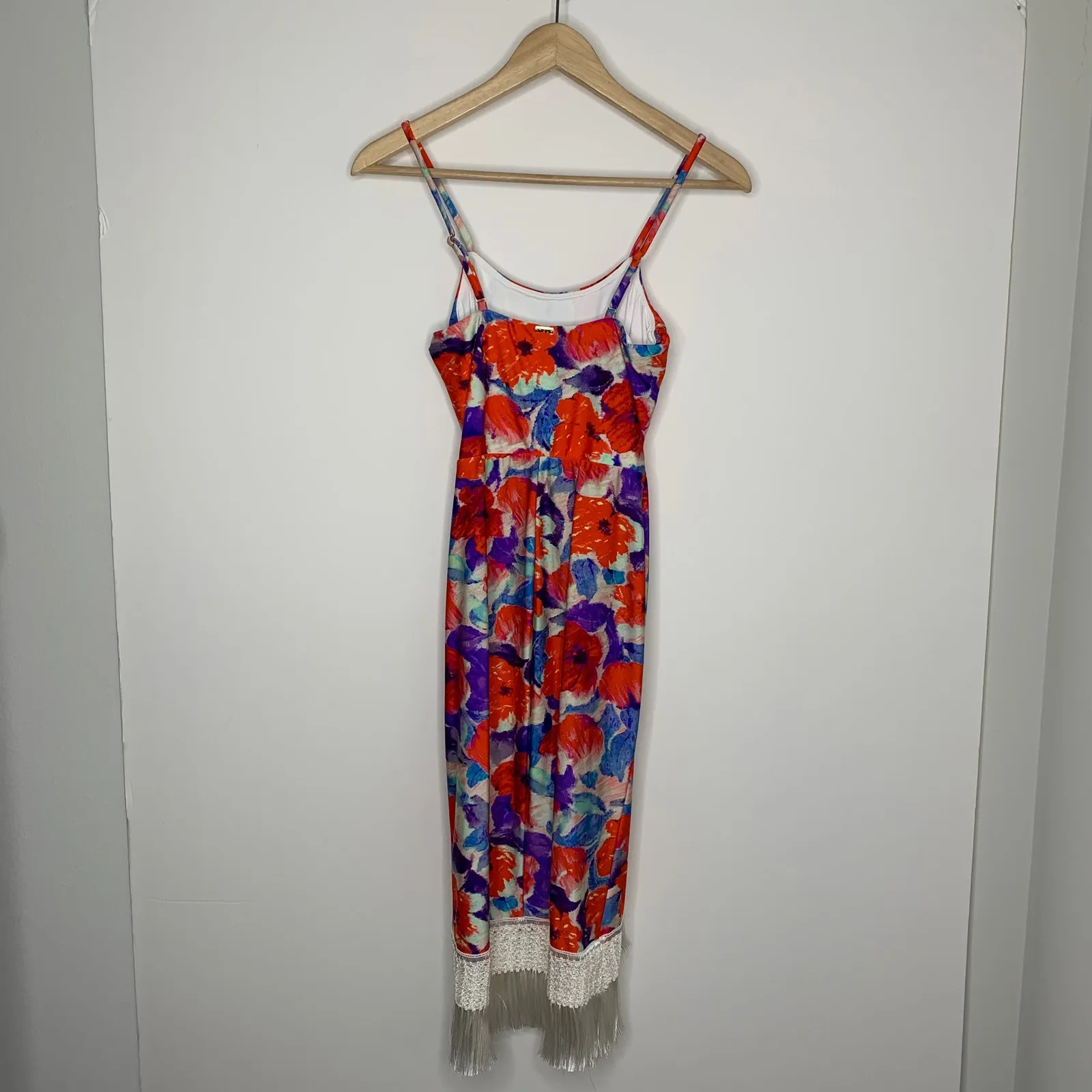 PATBO Red Violet Stretch Jersey Midi Fringe Dress Women's Small - Image 15