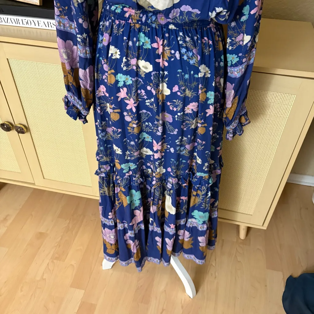 SPELL & THE GYPSY Collective Wild Bloom Midi Dress Navy Floral Print Size Medium Blue - Image 9