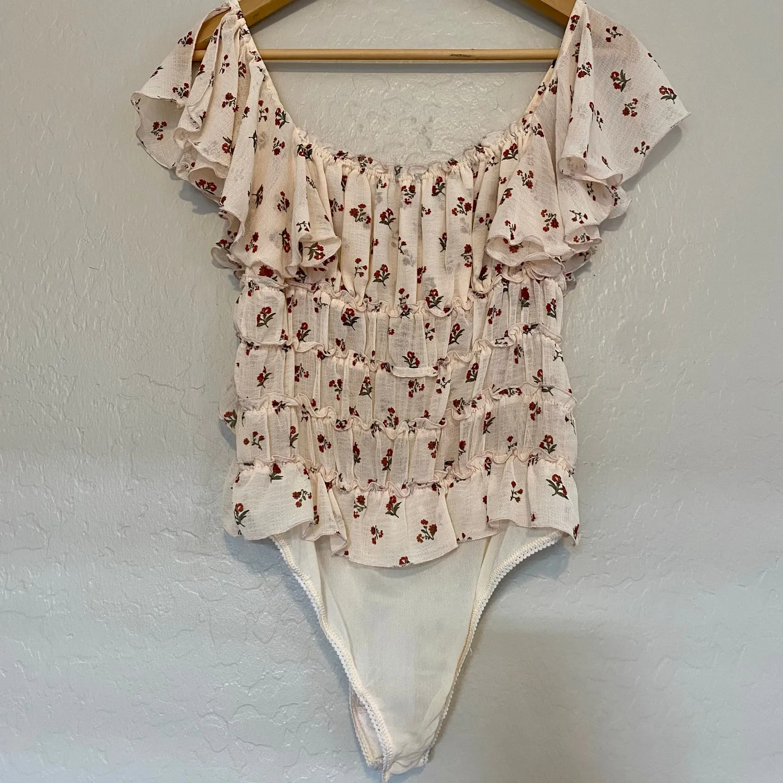 Free People Juliet Bodysuit Floral Womens Size Medium Romantic Feminine Tiered - Image 3