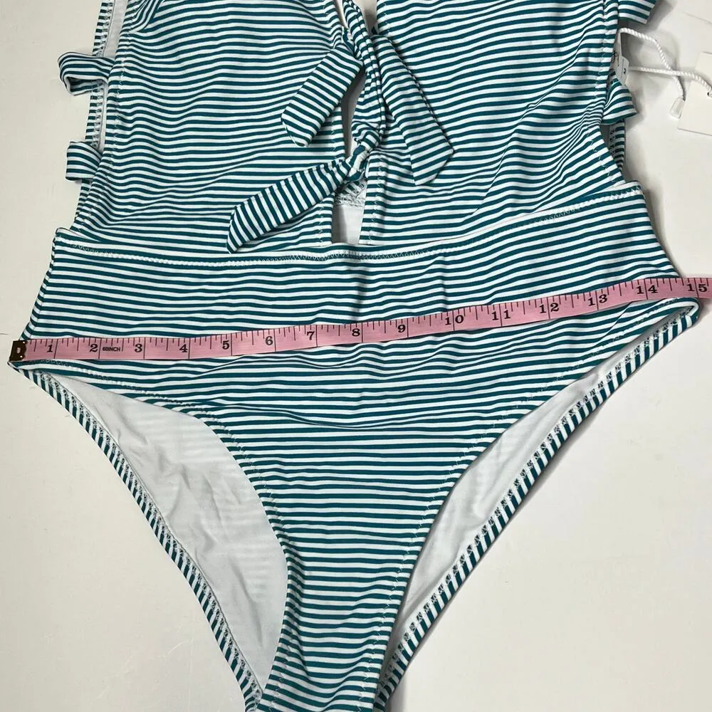 Cupshe Plunging Tie Front One Piece Striped Swimsuit Size Medium - Image 6