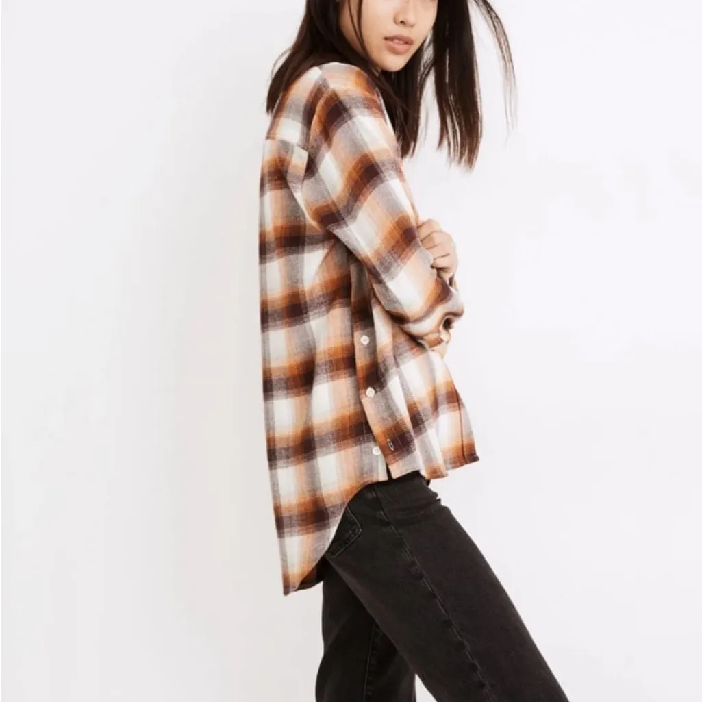 Madewell Shirt Women XS Flannel Side Button Oversized Ex-Boyfriend Bickett Plaid - Image 2