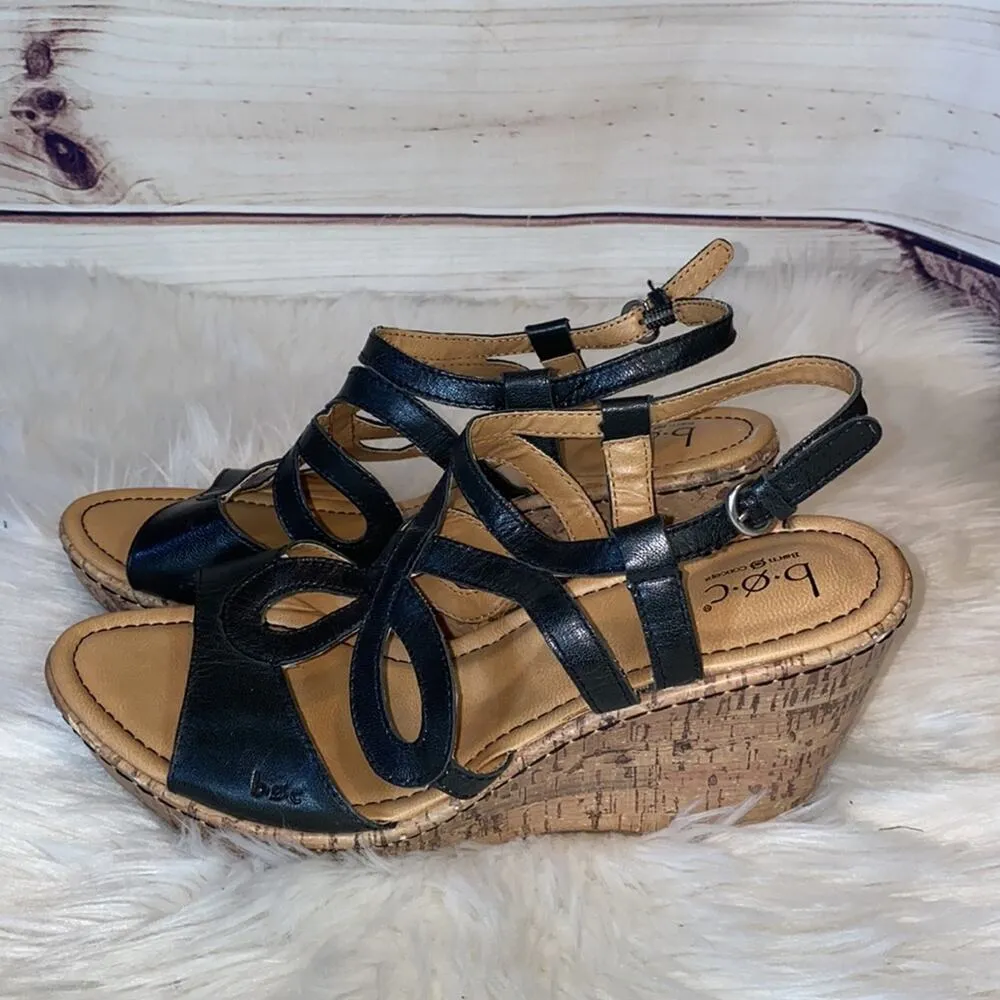 B.O.C. Jayna Caged Cork Wedge High Heel Sandals 11 Black - Image 4