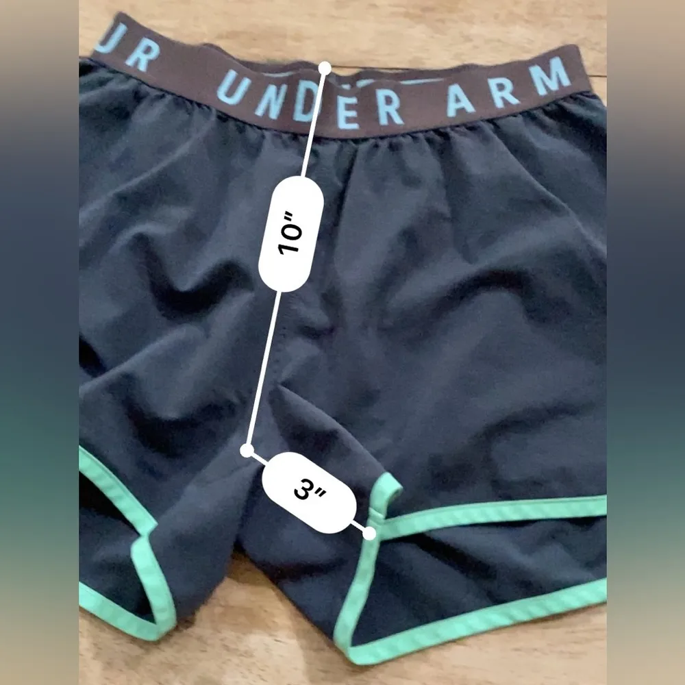 Under Armour Women’s Sz XS Dk Gray/Green Wordmark Logo Waistband Athletic Shorts - Image 7