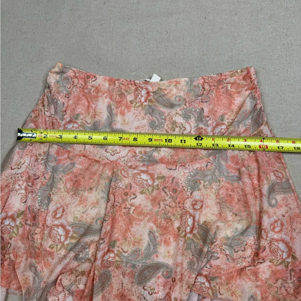 See You Monday Mesh Skirt L Pink Coral Paisley Handkerchief Asymmetrical Hem - Image 7