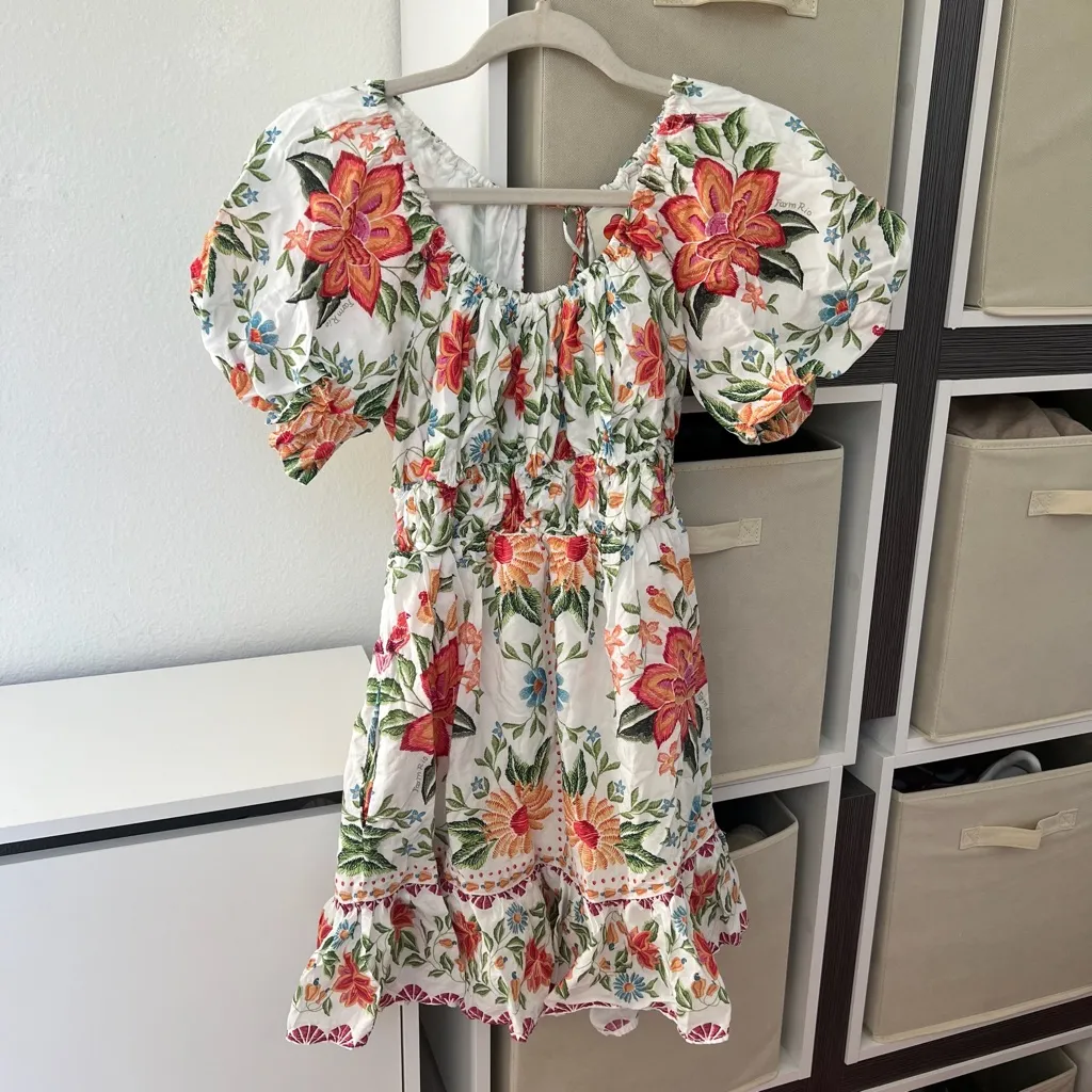 NWOT Farm Rio Bloom Garden Short Sleeve Mini Dress in White Floral Print - Image 5