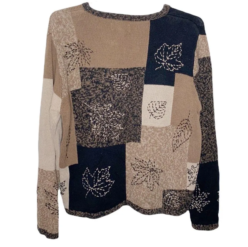 Vintage Christopher Banks hand embroidered fall themed colorblock sweater size L - Image 2