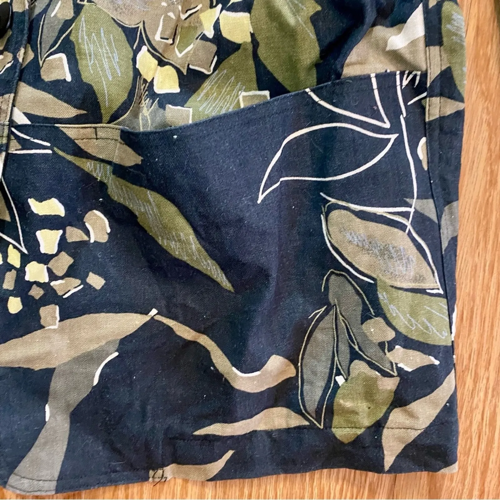 Rafaella Vintage Oversized Black Green Floral Ramie Blazer Womens 8 - Image 8