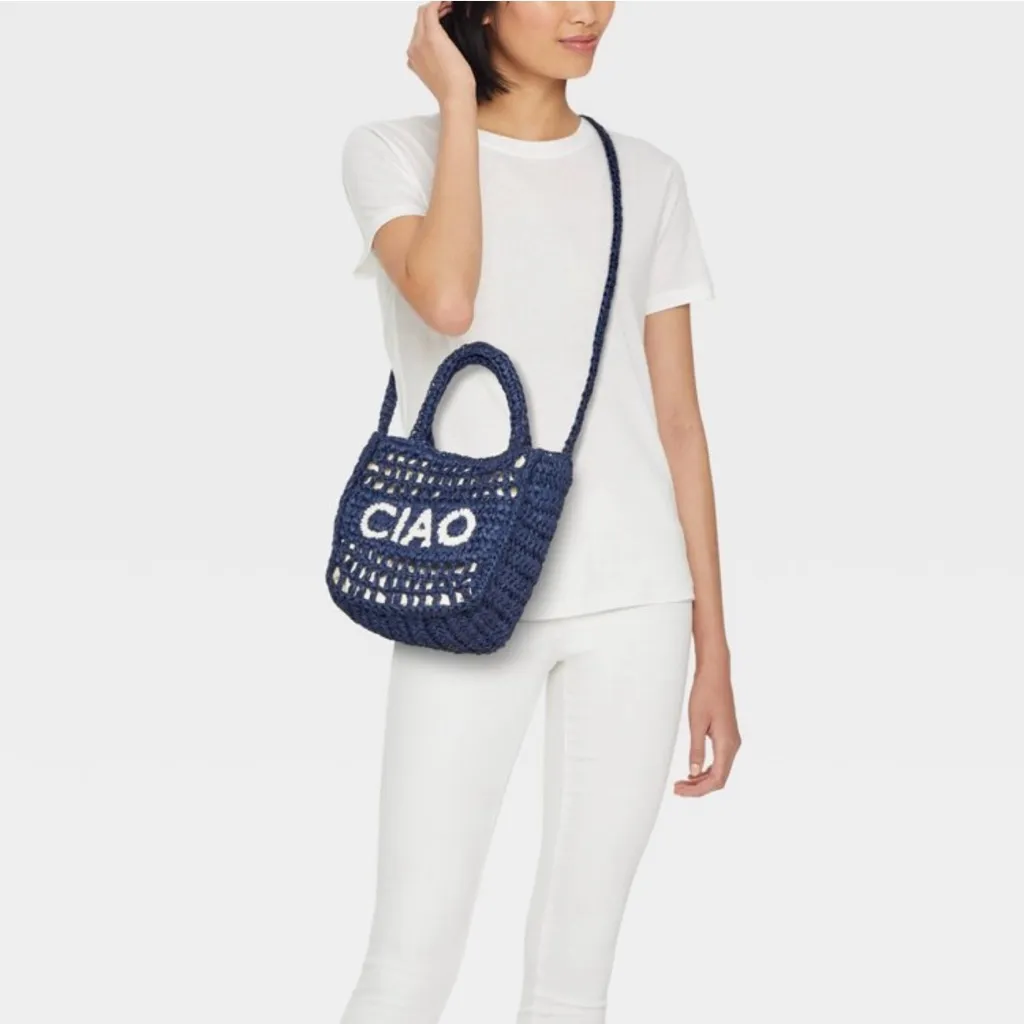 Top Handle “Ciao” Crochet Tote Handbag - Universal Thread Navy - Image 6