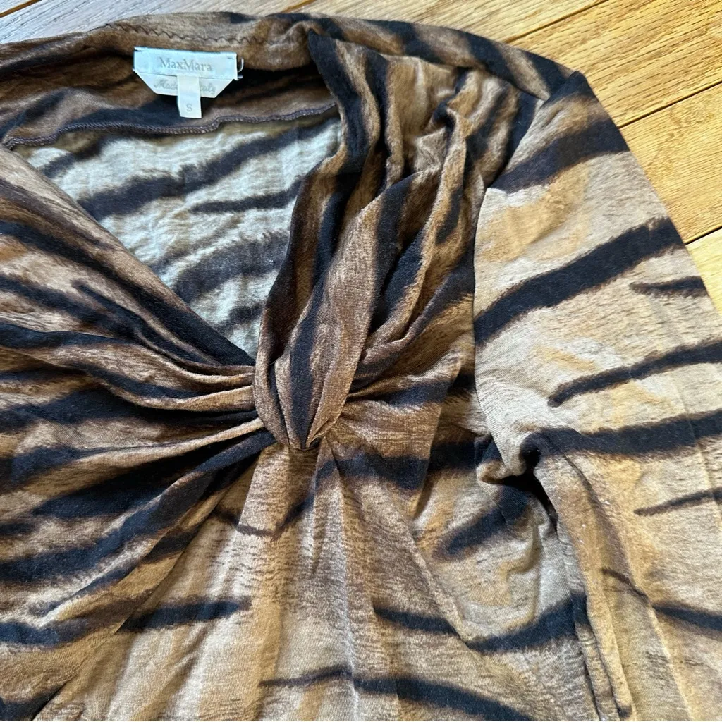 MaxMara Wool Tiger Stripe Animal Print Top Womens Small Brown - Image 5