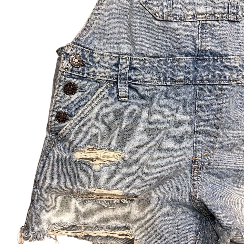 Abercrombie & Fitch Women's XS Blue Distressed Denim Short Overalls Casual - Image 2