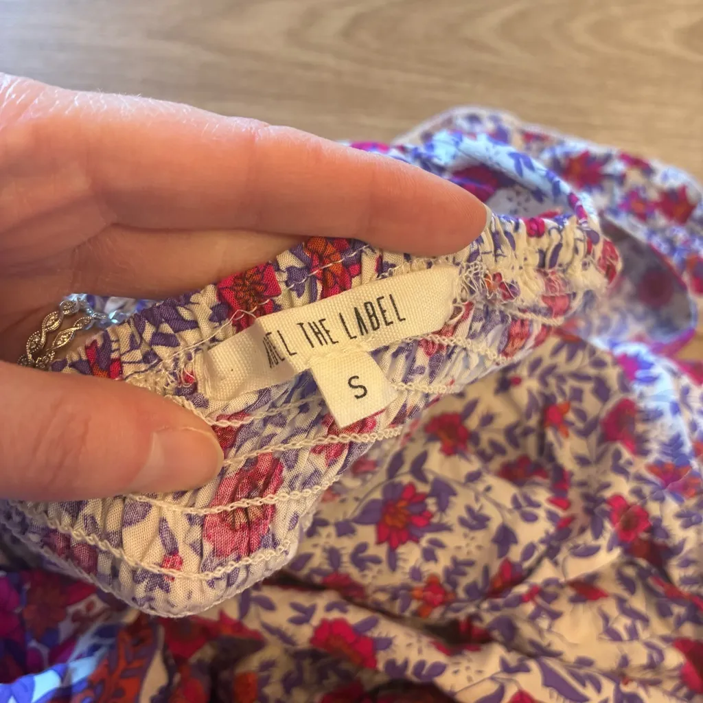 Abel the Label Ruffle Tiered Pink Purple Floral Smocked Maxi Dress Size S - Image 5