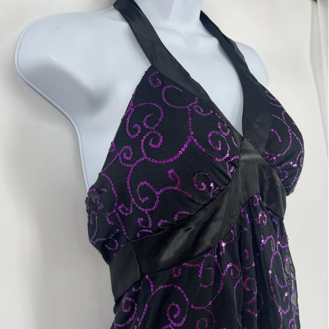 Y2K Charlotte Russe Sequin Halter Mini Dress 5 Glam Party Hoco Whimsigoth Mesh - Image 5