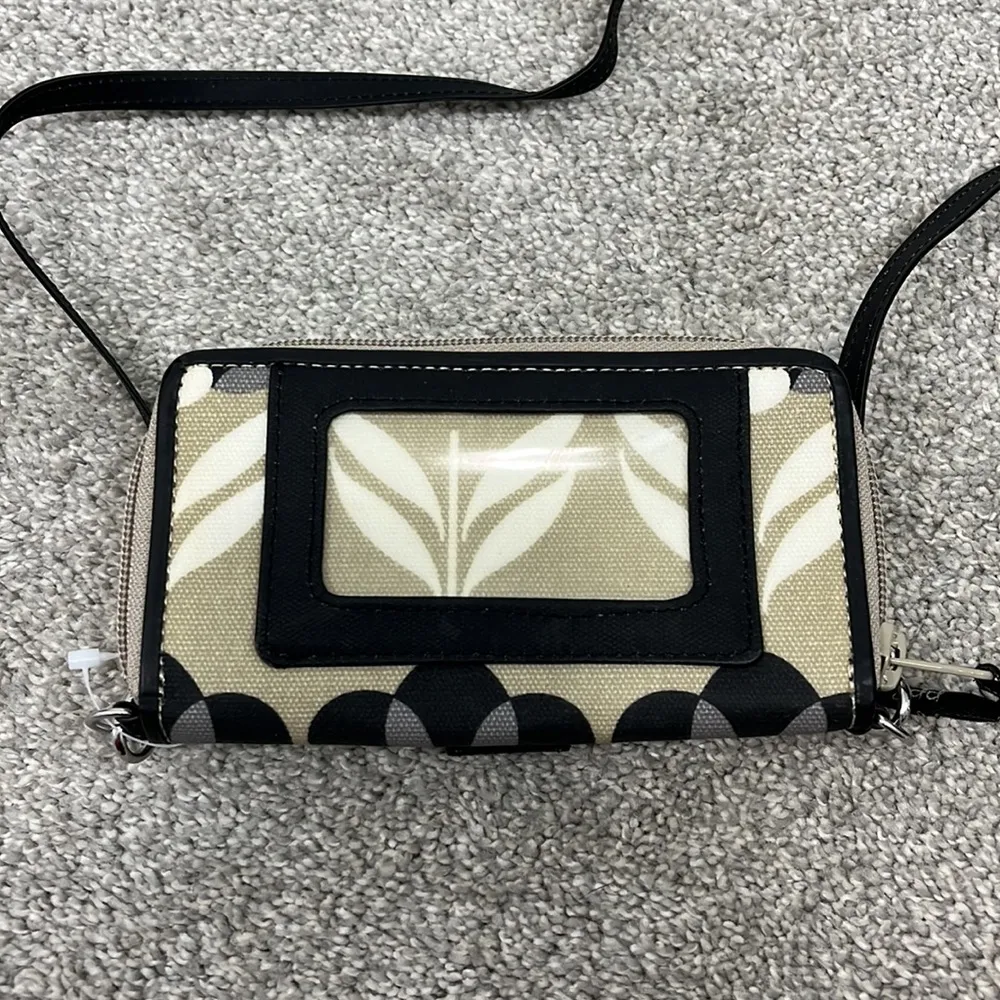 Petunia Pickle Bottom Tan, White and Black Floral Wallet Clutch with Strap Tan - Image 3
