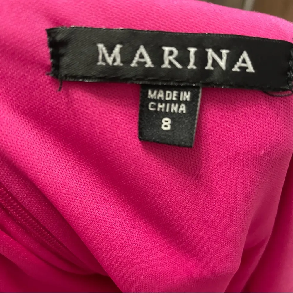 Marina Women's Pink Asymmetrical Sheath Ruffle Dress Sz 8 - Image 5