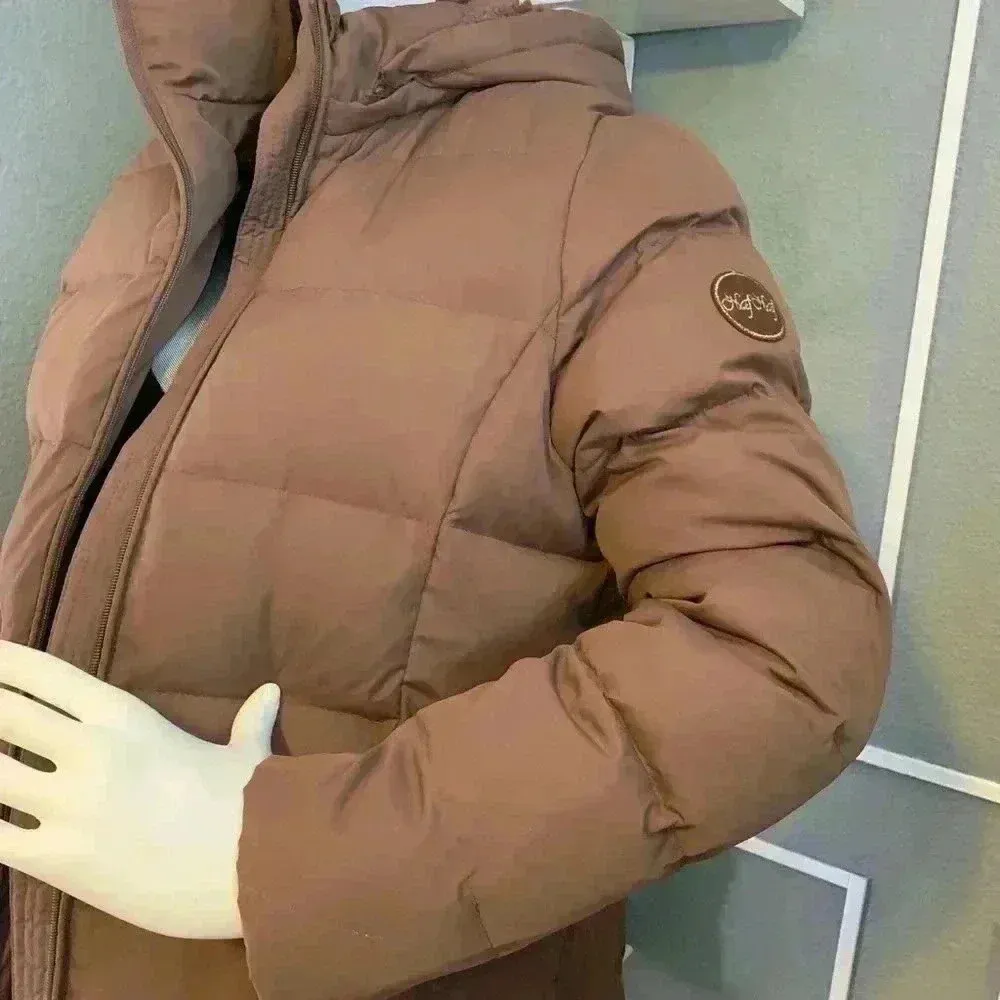 Naf Naf Brown Long Puffer Coat Size 42 - Image 3