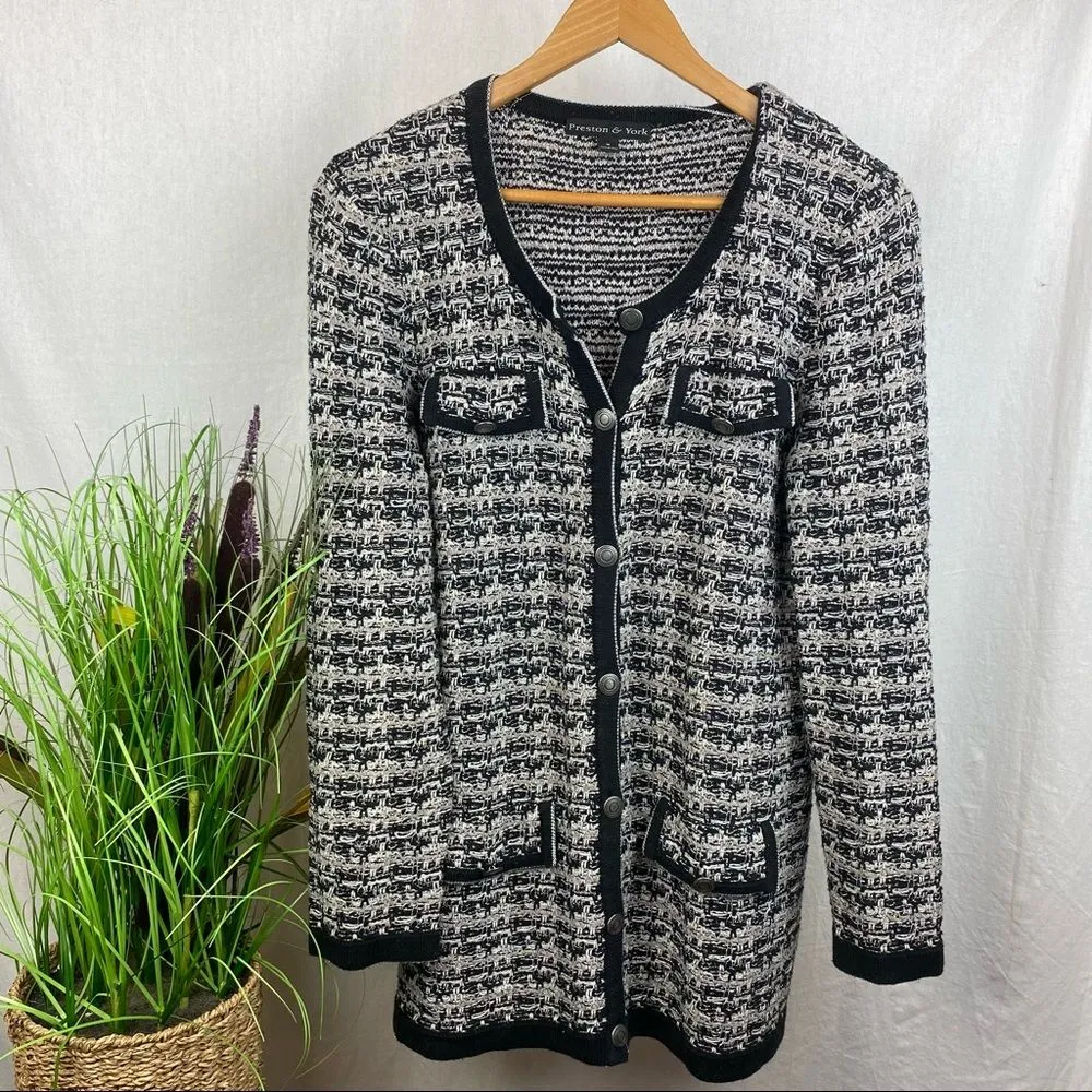 Preston & York Woven Button Up Long Sleeve Cardigan Sweater M - Image 2