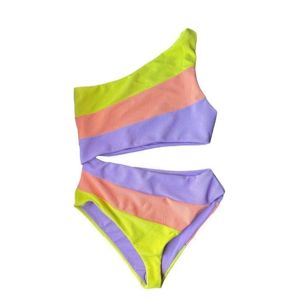 NEW Beach Riot Joyce One Piece Ribbed Cutout Swimsuit One Shoulder Ribbed Large - Image 5