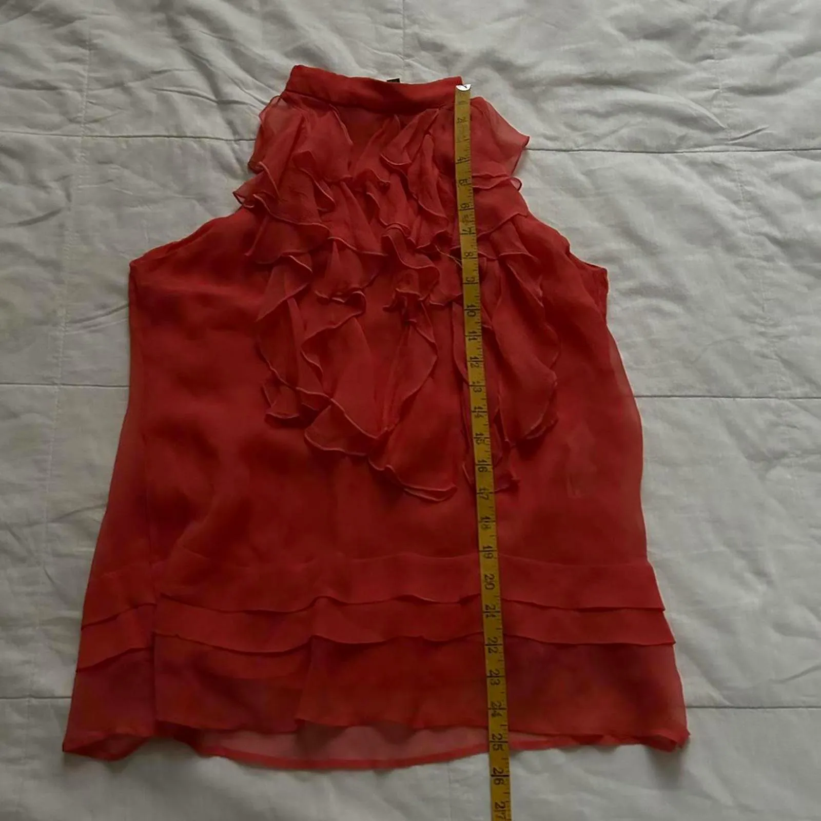 Zara silk Orange high neck ruffle blouse top Size medium - Image 7