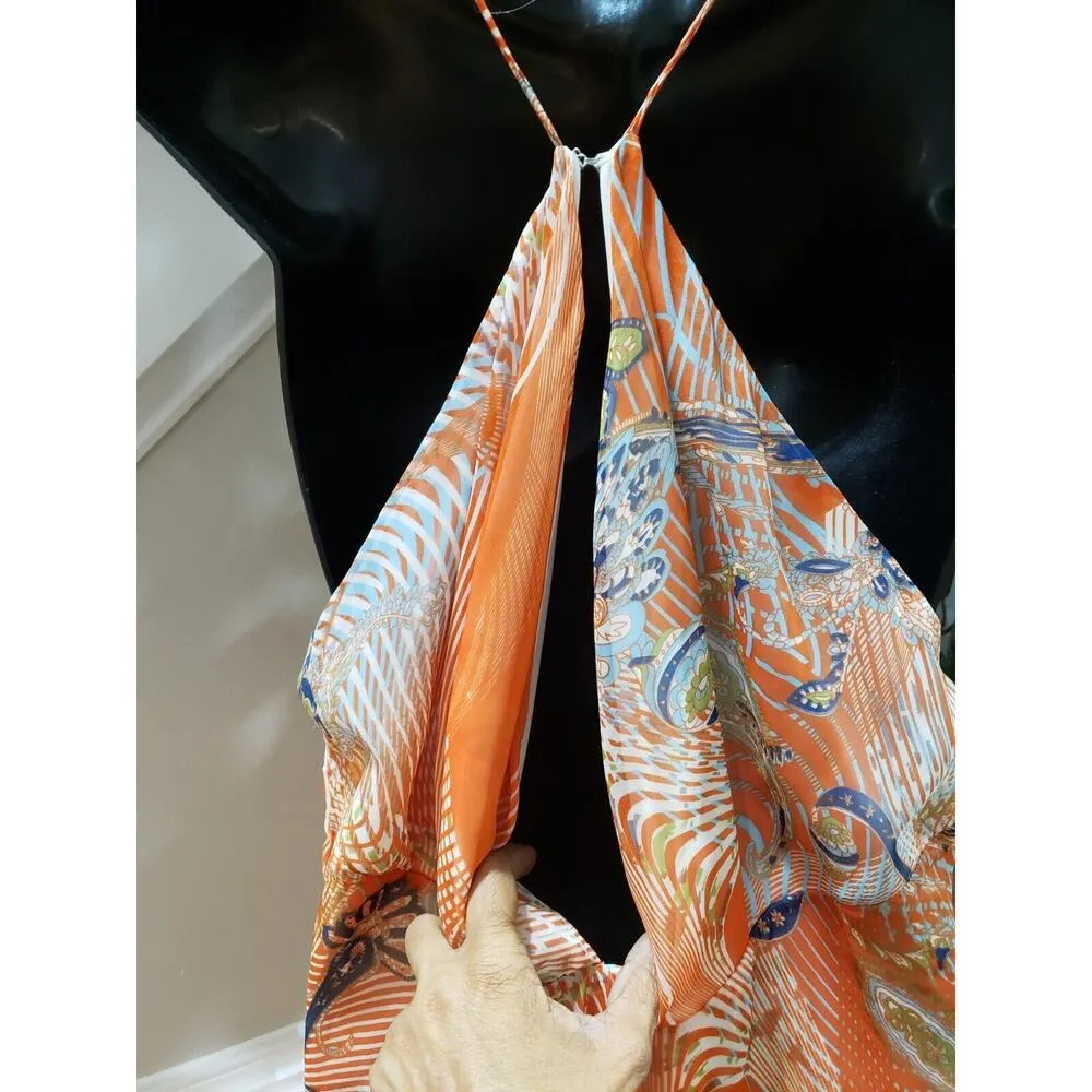 Esley Orange Paisley Polyester Scoop Neck Sleeveless Maxi Dress Large - Image 7