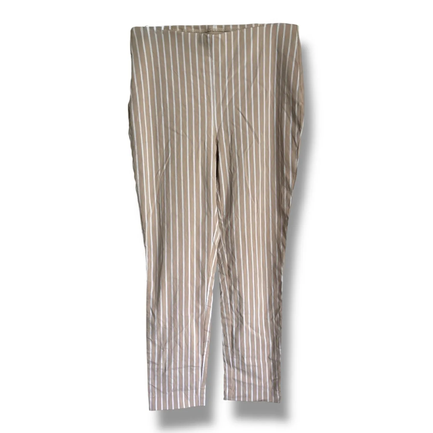 Chico's Beige Tan White Striped Flat Front‎ Pull On Ankle Pants Size 0.5 6 XS - Image 3