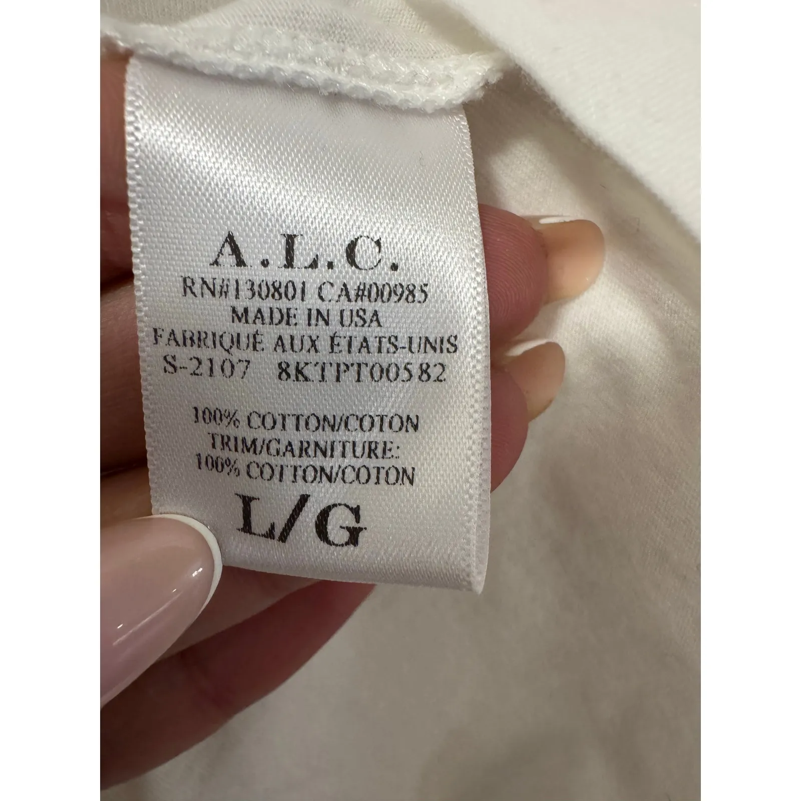 A.L.C Marco T-Shirt Women's L White Cotton Open Tie Back Crew Neck Long Sleeve - Image 6