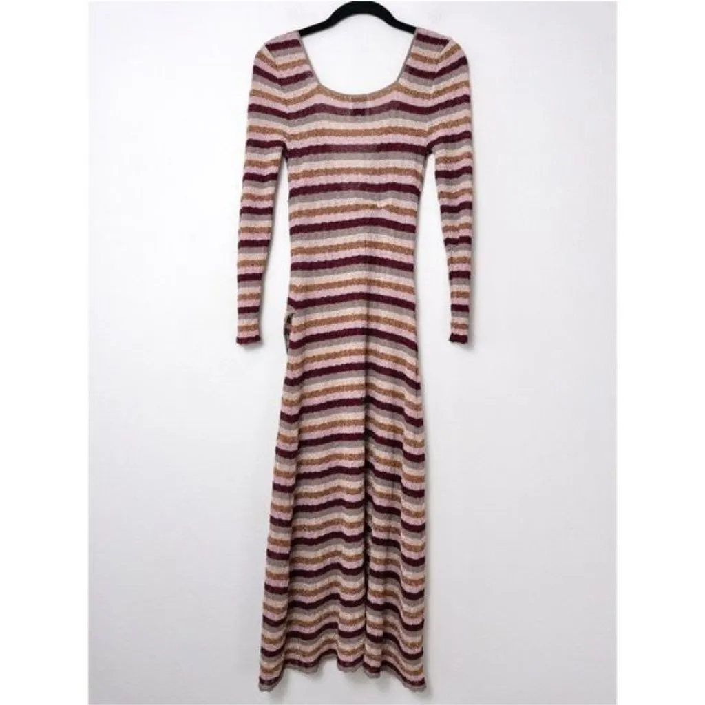 MISA Los Angeles Delfina Midi Dress S Metallic Stripe Wrap Skirt Tie Front - Image 8