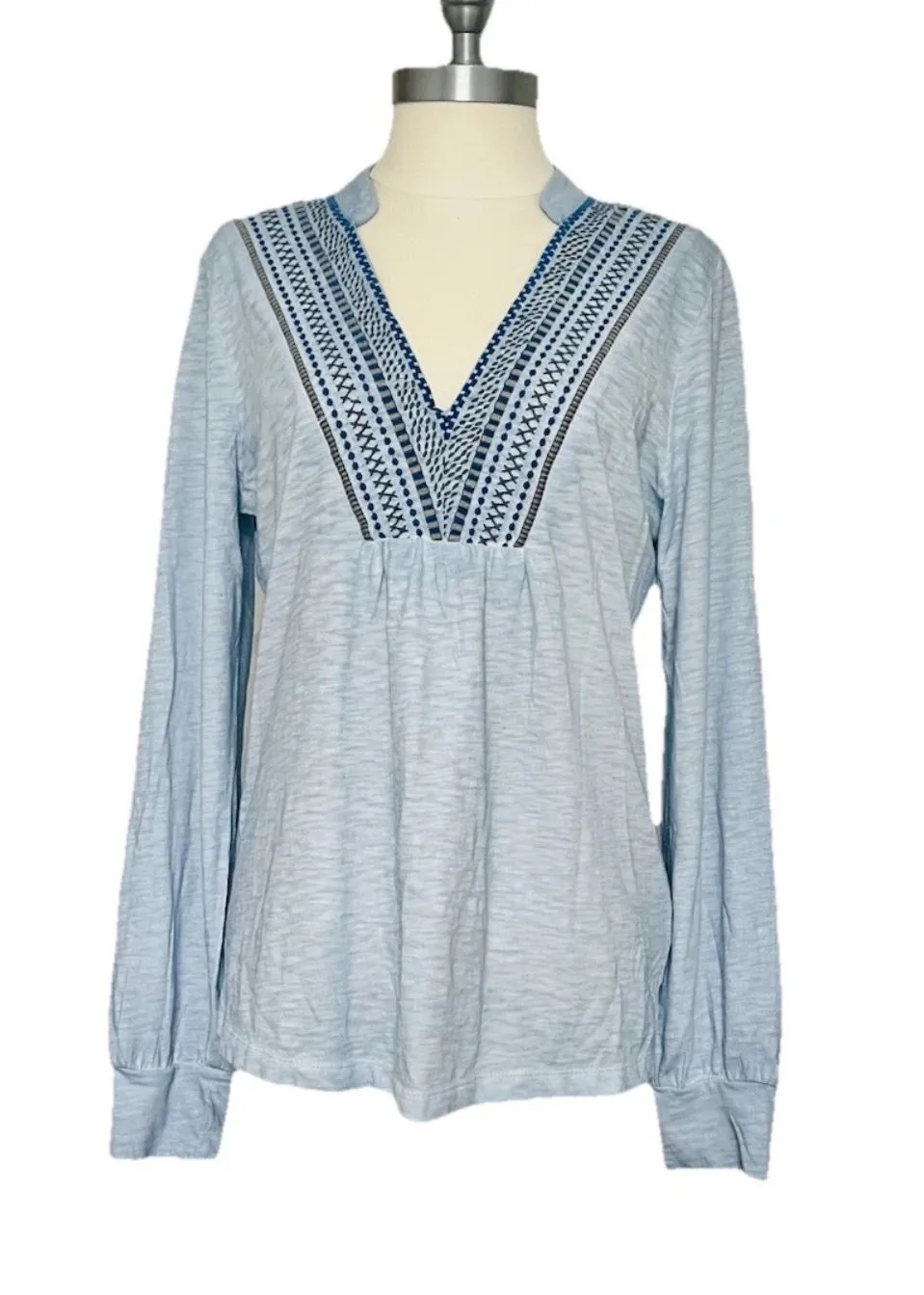 NIC+ZOE NWT Sky Blue Top Long Sleeve Blouse Embroidery Cotton Size Small - Image 2