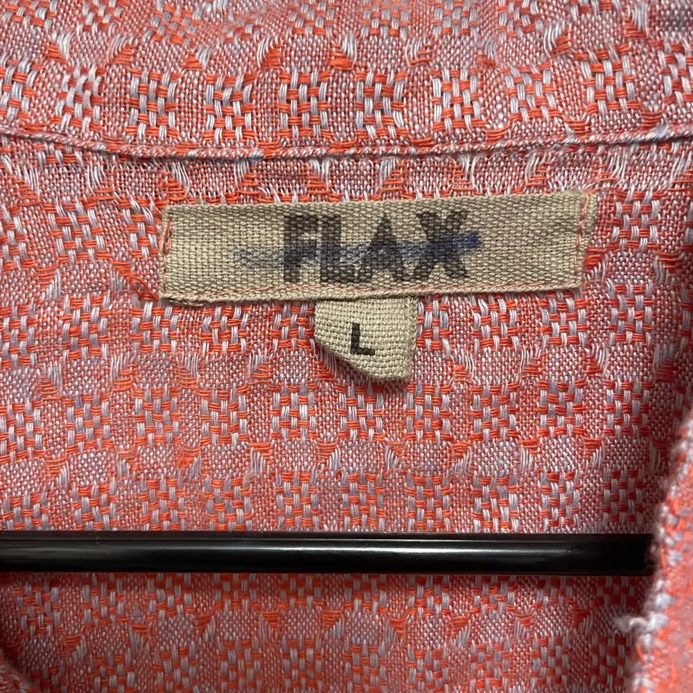 Flax Linen Red Short Sleeve Button up sz Large - Image 4