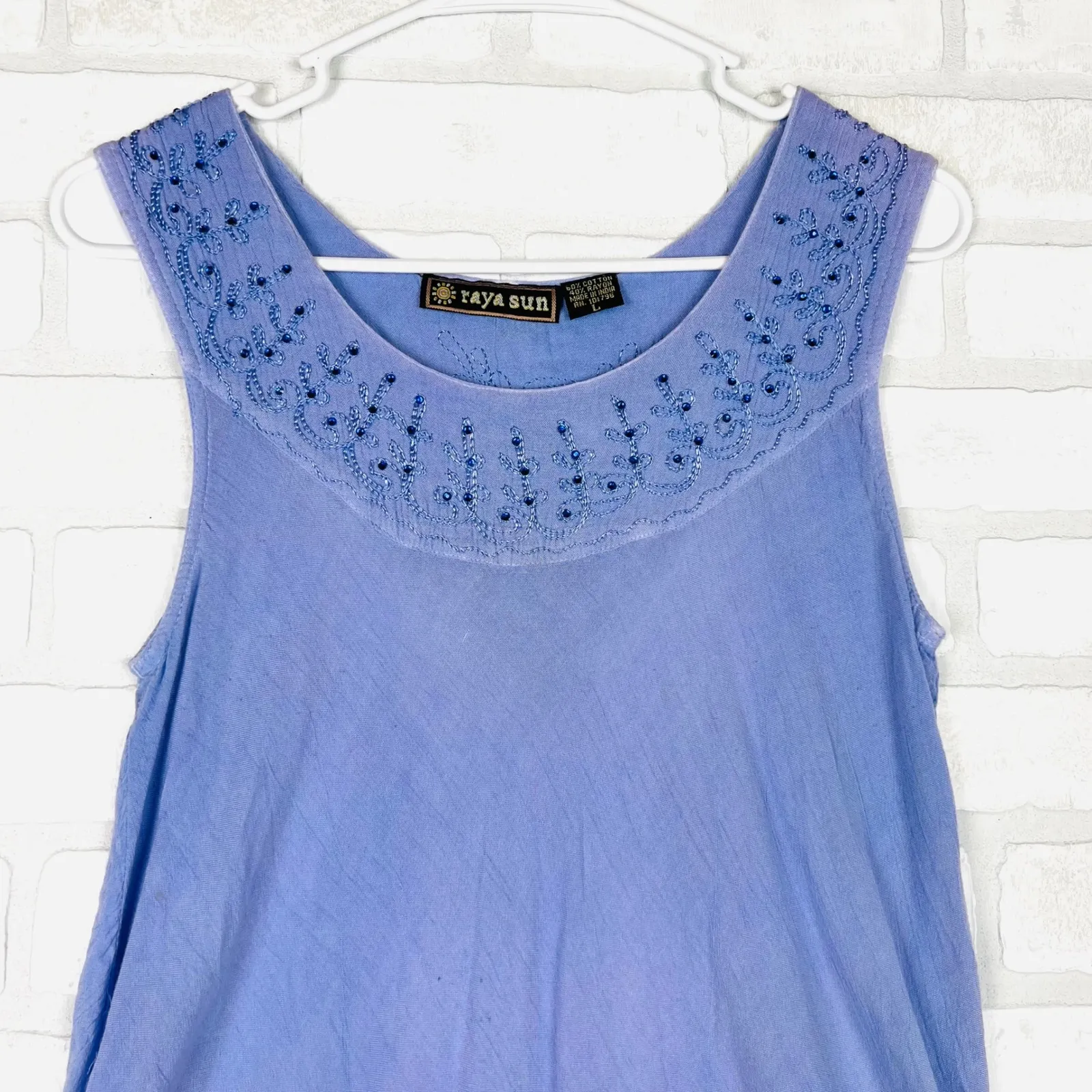 Raya Sun Blue Ombre Boho Sleeveless Tunic Top with‎ Embellished Detail Size L - Image 13