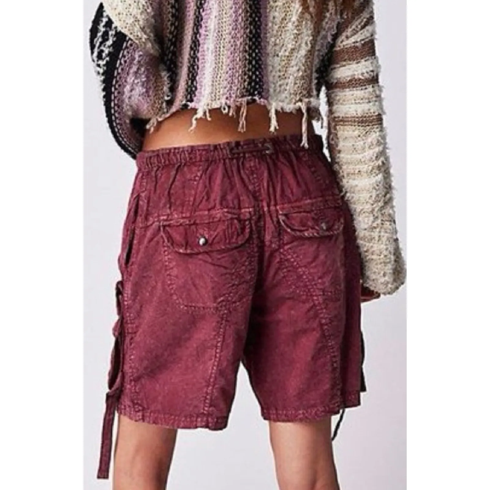 Free People Moon Bay Parachute Shorts XS NWOT Cargo Utility Low Rise Harem Red - Image 2