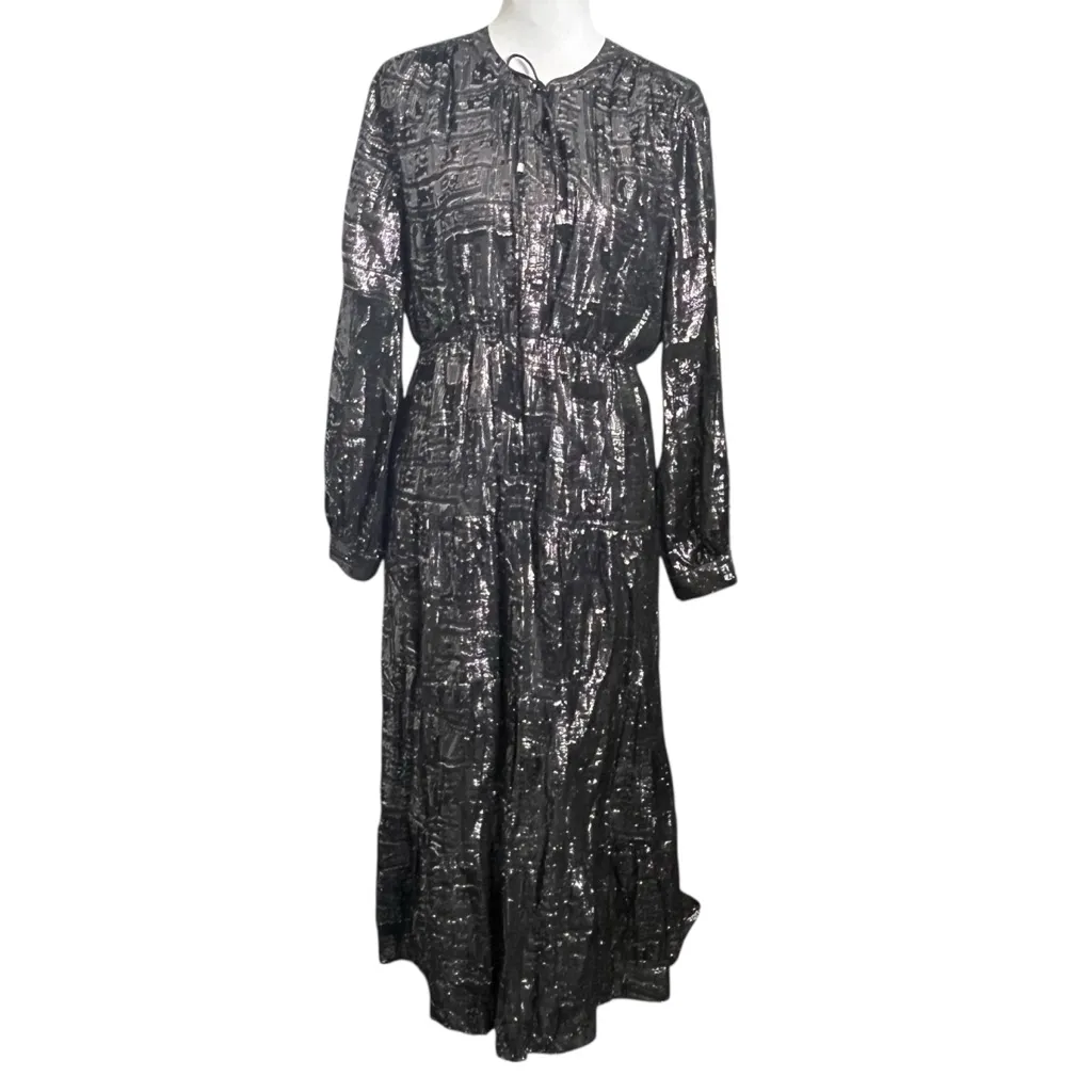 Ba&sh NWT Sophie Black Tiered Midi Dress Women’s Size 6 Silk Metallic Party - Image 2