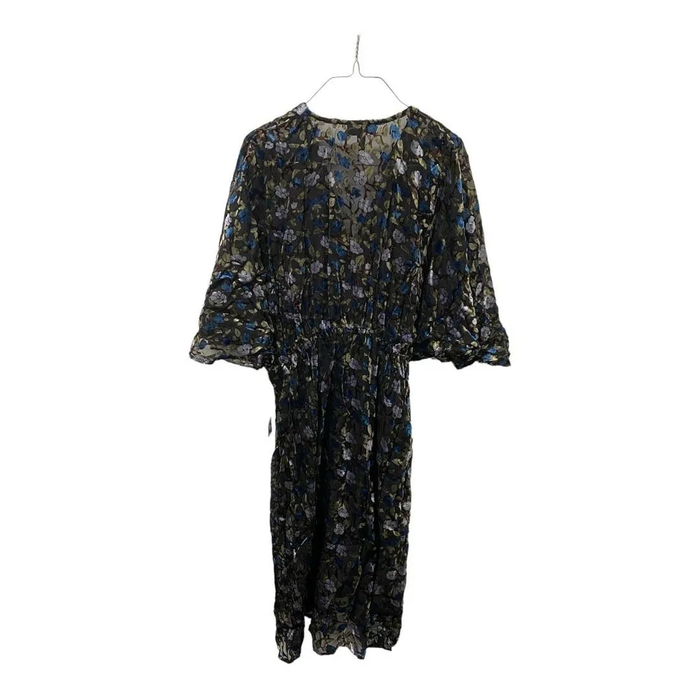 ModCloth Dramatic Depths Velvet Dress LARGE Floral Burnout Black Faux Wrap Chic - Image 5