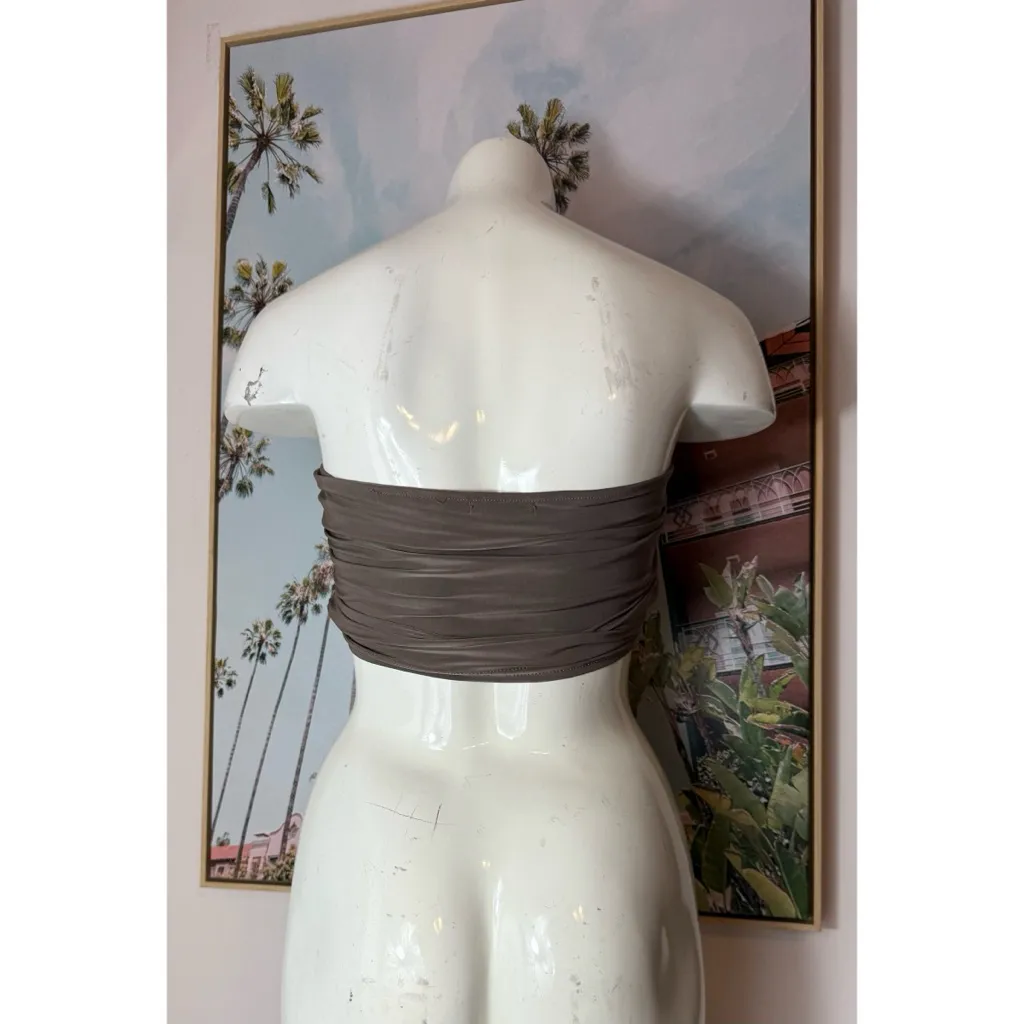 PrettyLittleThing Taupe Brown Ruched Midaxi Skirt Bandeau Top Set Size 12 - Image 6