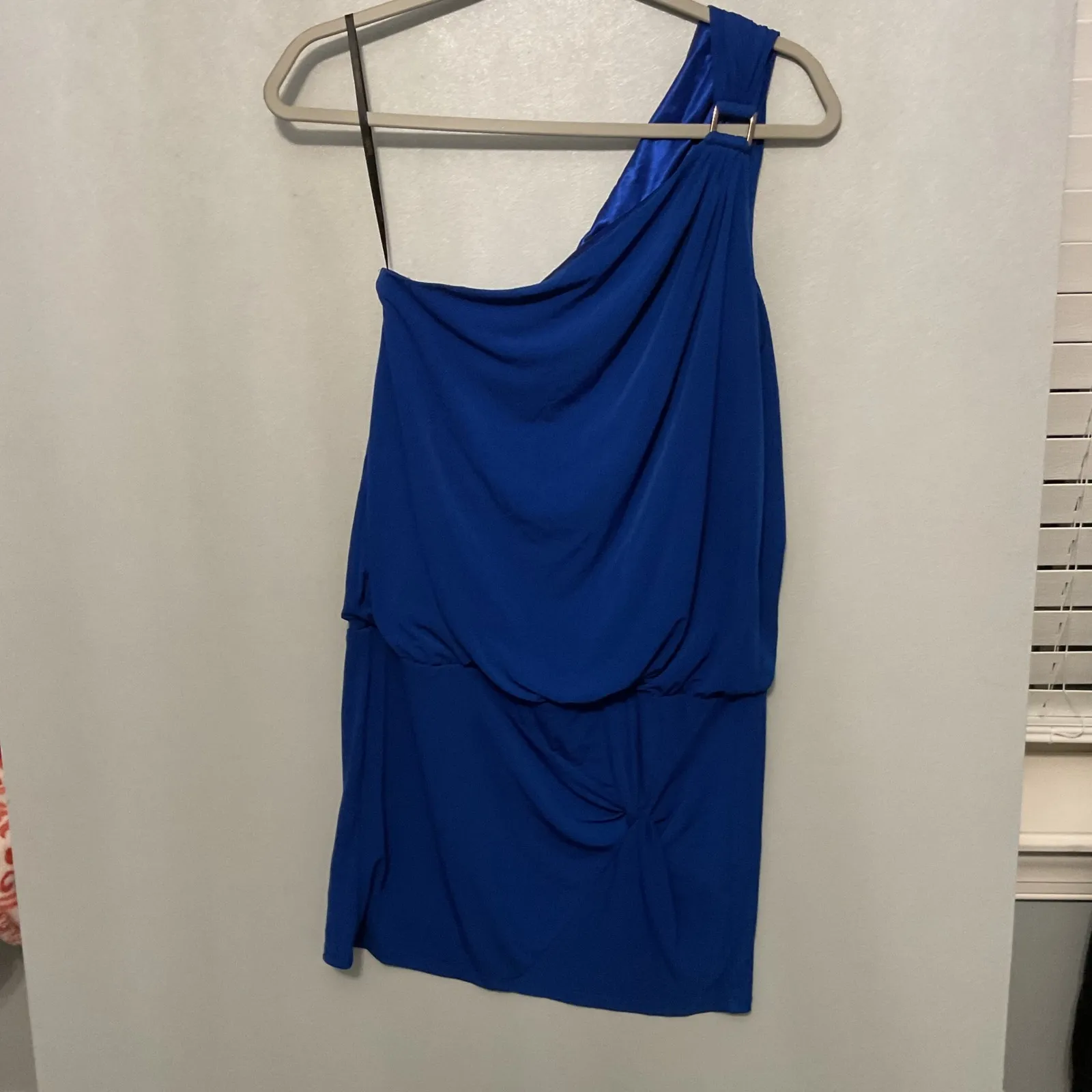Laundry by Shelli Segal Royal Blue One Shoulder Draped Cocktail Dress Size 7 - Image 5