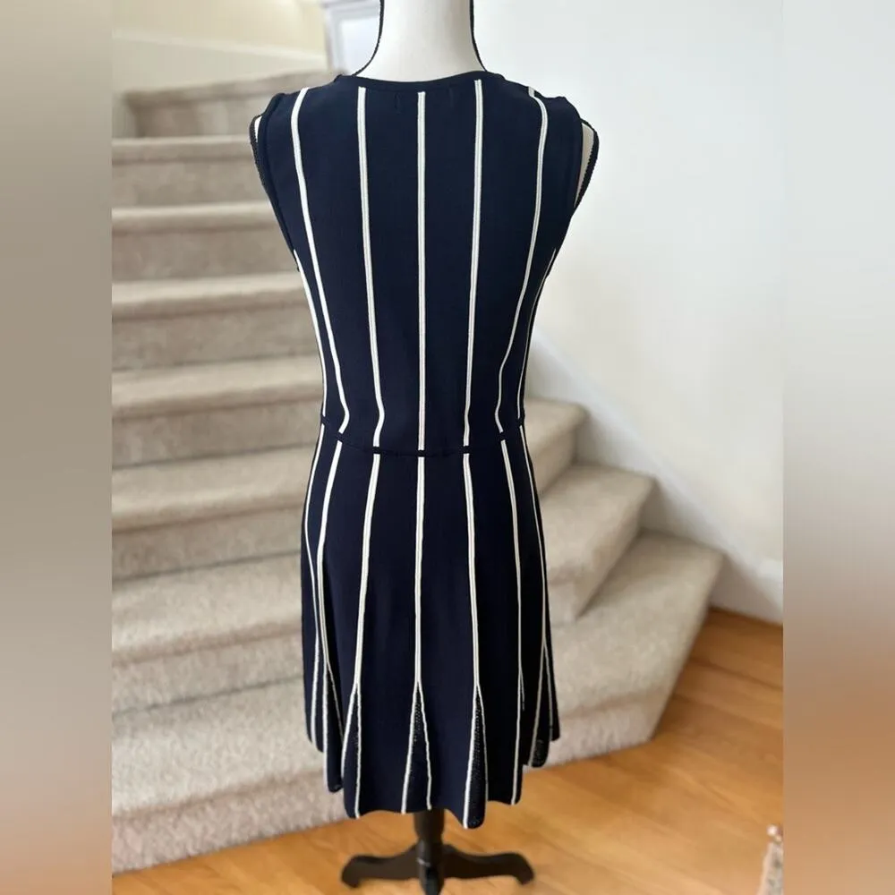 Calvin Klein Navy & White Striped Knit A-Line Sheath Career Dress - Image 6
