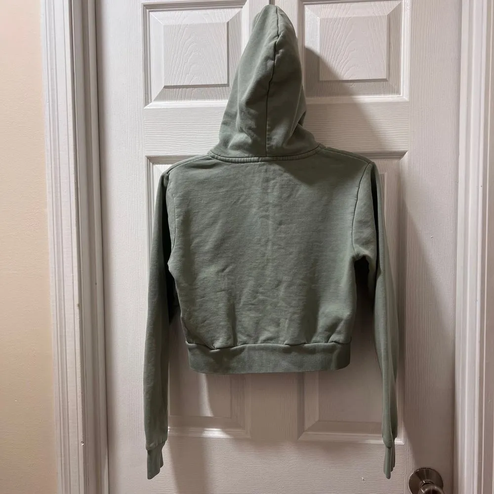 John Galt Sage Green Cropped Zip-Up Hoodie Casual Athletic Sweatshirt‎ - Image 2