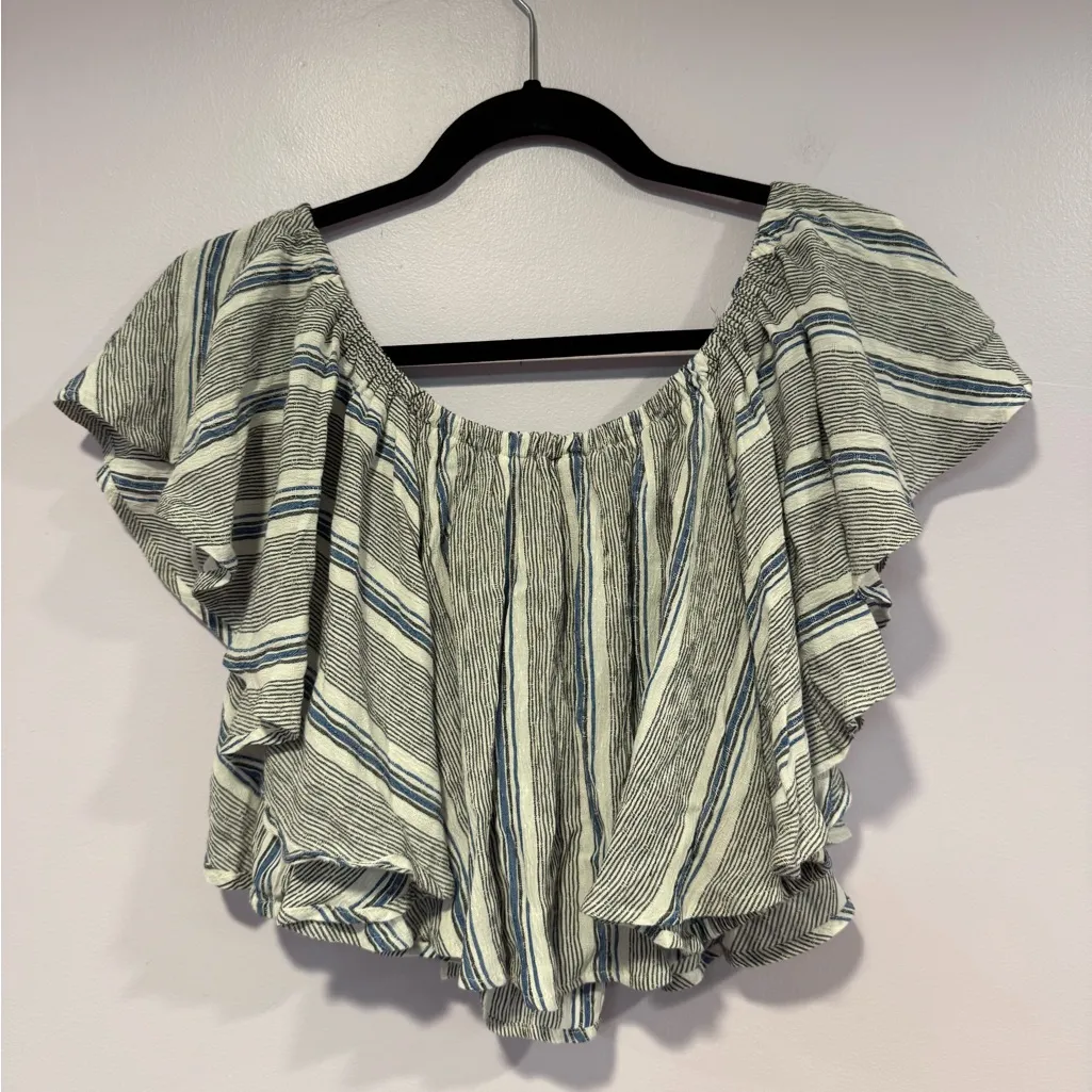 Grey white and blue Angie stripe flowy‎ button shirt - Image 4