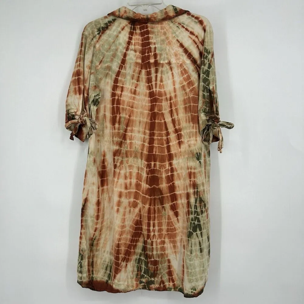 J Gee Tie Dye Shirt Dress Green Orange Tie Sleeves Boho Grunge Whimsical Size XL - Image 6