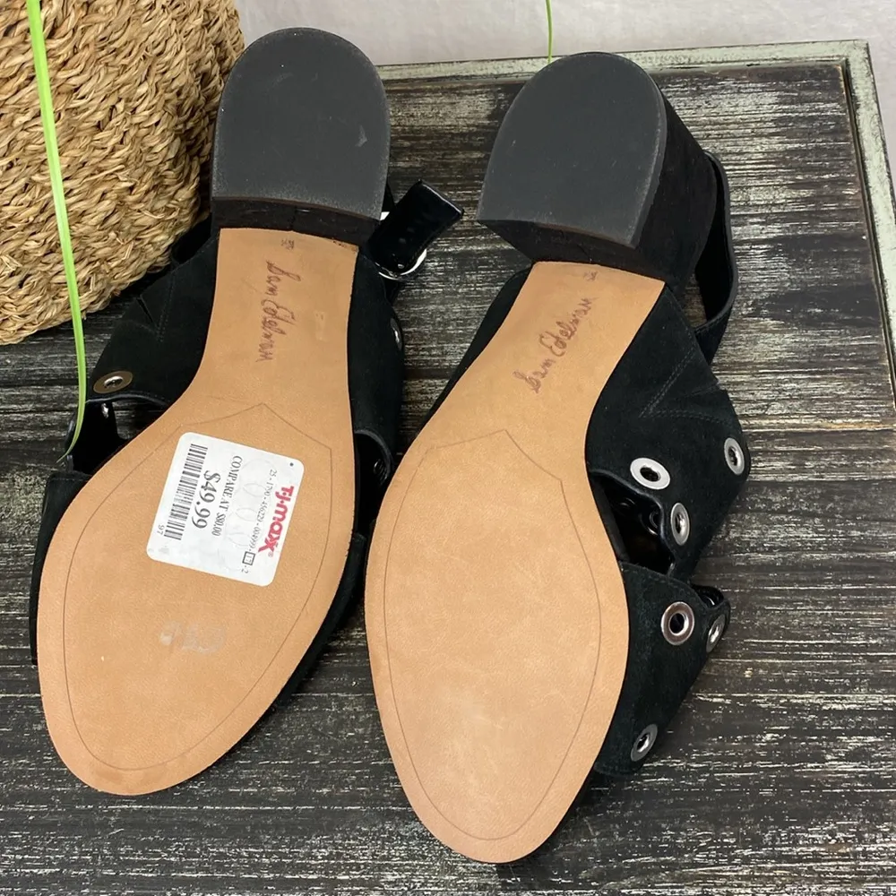 Sam Edelman Black Seana Suede Silver Rivet Strappy Block Heel Sandals NEW 8.5 - Image 6