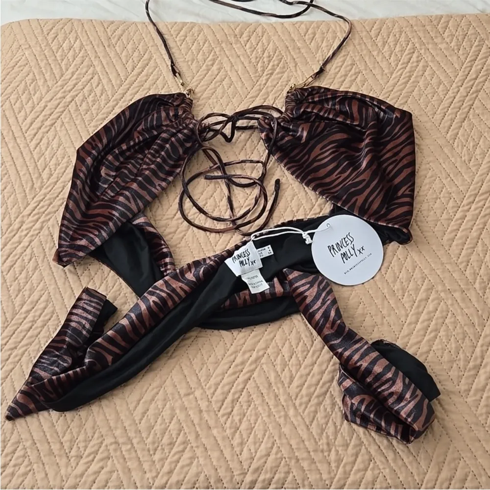 NWT princess polly brown animal print dance till dawn crop bandeau tie top 4 - Image 3