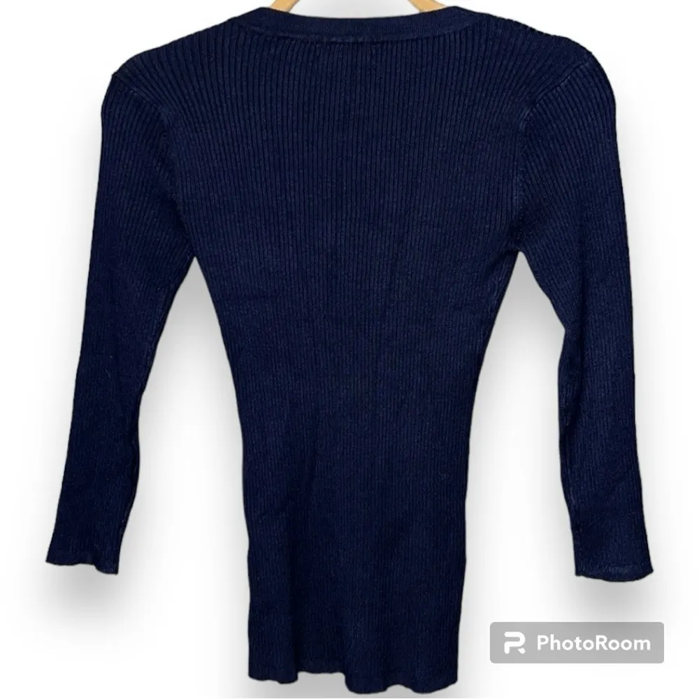 New York & Company size XS dark blue ribbed lace up v - Image 3