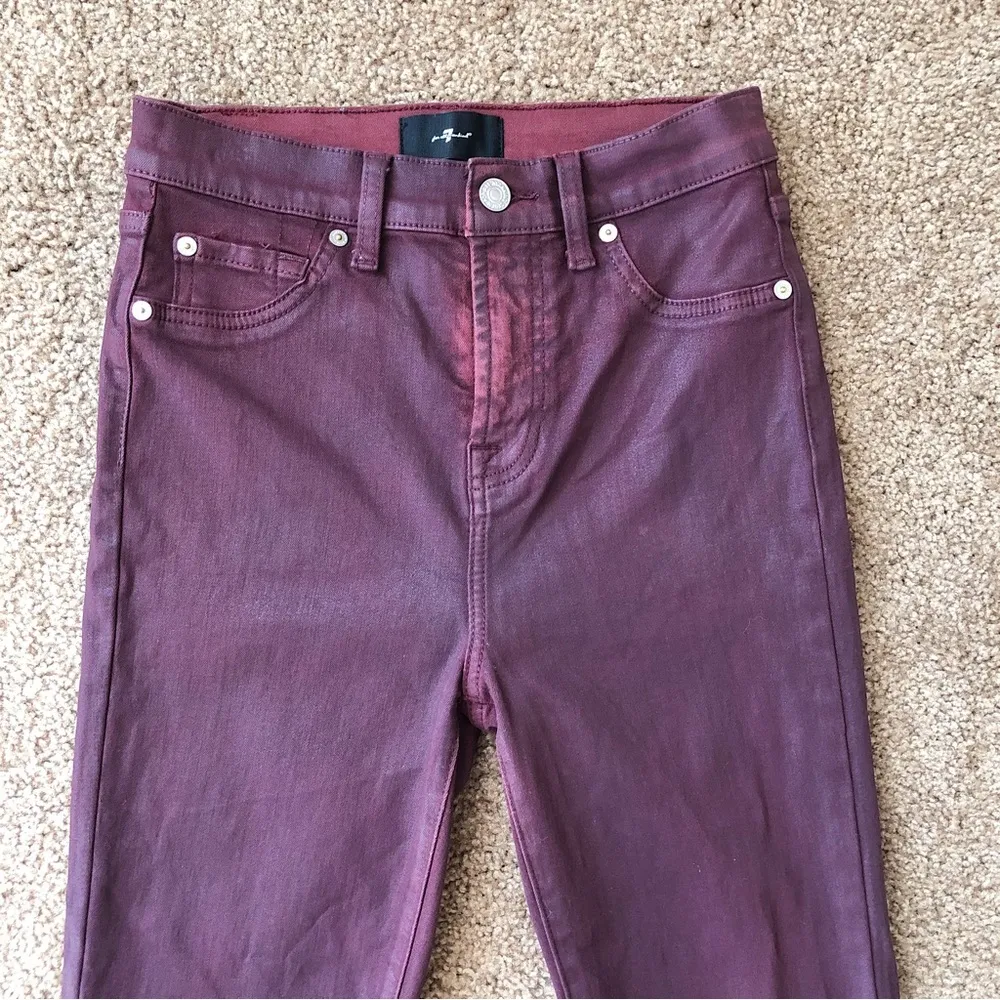 7FAM • High Waist Slim Kick in Coated Ruby Rust crop flare maroon burgundy ankle - Image 4