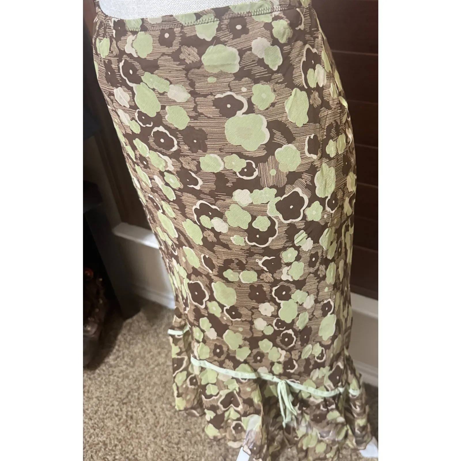 Vtg 90s Allison Taylor 100% Silk Midi Skirt Size L Whimsy Fairy Cottage Ethereal - Image 2