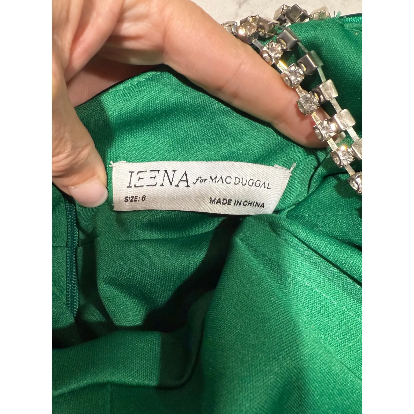 New! leena Mac Duggal 12428
Charmeuse Rhinestone Trumpet Gown Emerald Sz 6 $398 - Image 5