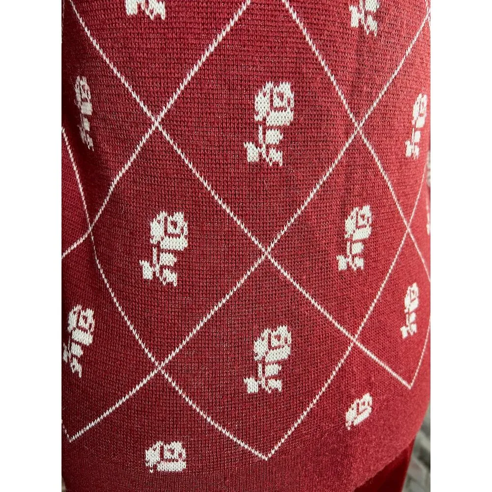 cardigan sweater pant set 1950s floral rust cream Red - Image 10
